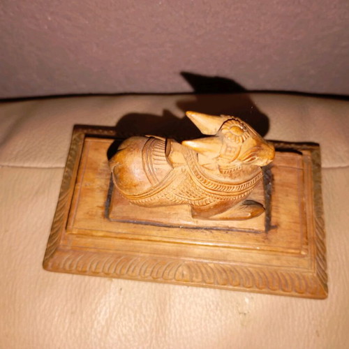 Wooden Nandi Figurine used, Hindu sacred bull collectible