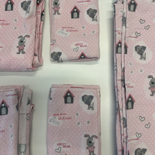 Flannel cotton single bed sheet set, pink with dog print