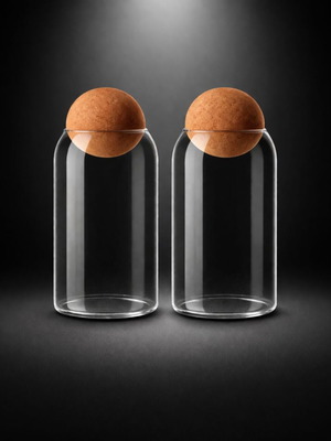 Glass food storage jars set of 2 with cork 900ml new