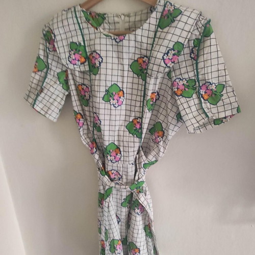 Handmade dress by Greek designer like new, white multicolor, size XS