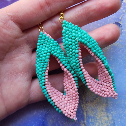 Tropical Vibe Handmade Beaded Leaf Earrings New