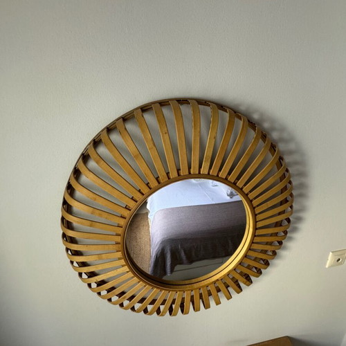Baboo Round Wall Mirror Beige Wooden New Diameter 70cm