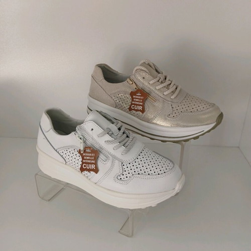 Women's leather athletic boots new, white and beige