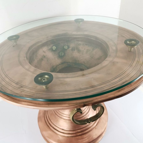 Mangali used converted into glass-top table, dated 1832