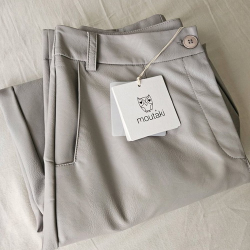 Moutaki pants gray new, leather texture, size M