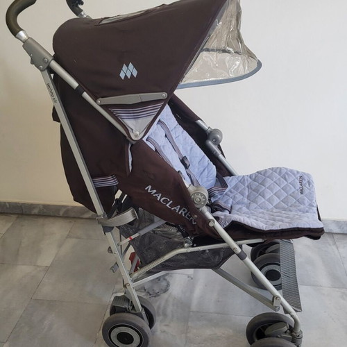 Maclaren baby stroller like new, brown-blue with waterproof hood