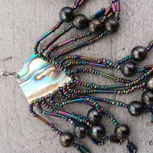 Vintage Boho Handmade Earrings with Iridescent Beads like new