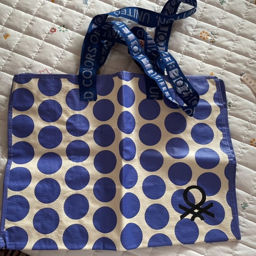 Benetton large multi-purpose shoulder bag with purple polka dots