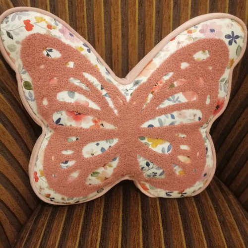Butterfly pillow in pink and white shades