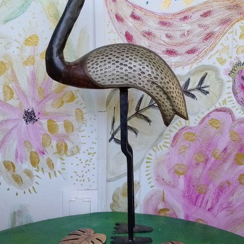 Decorative wooden and metal bird figurine