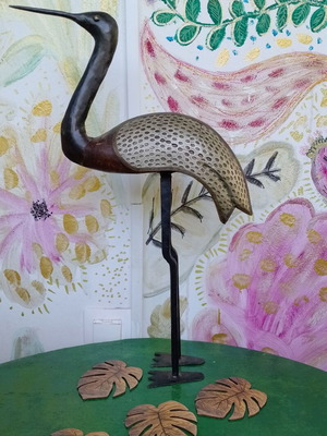 Decorative wooden and metal bird figurine