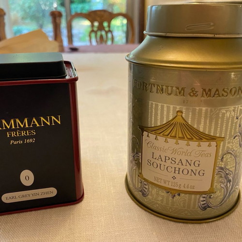 Metal tea tins used, pack of 7, Fortnum & Mason, Jacksons, Dammann frères