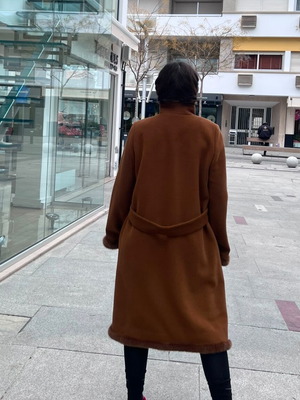 Roberta di Camerino παλτό κασμίρι με βιζόν μεταχειρισμένο, καμηλό καφέ, μέγεθος 40