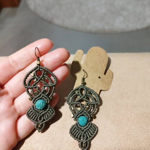 Handmade macrame earrings with turquoise volcanic stones like new