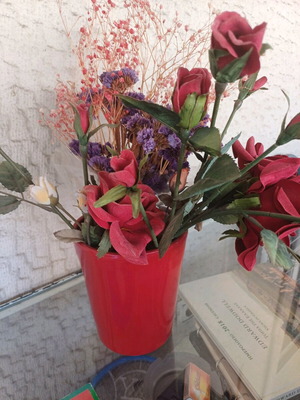 Clay vase used with artificial flowers