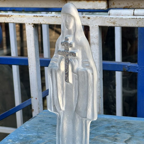 Vintage glass Panagia with cross decorative 28 cm