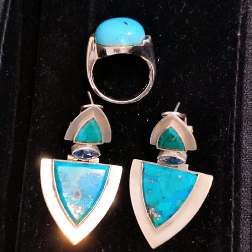 Silver 925 ring and earrings set with turquoise like new