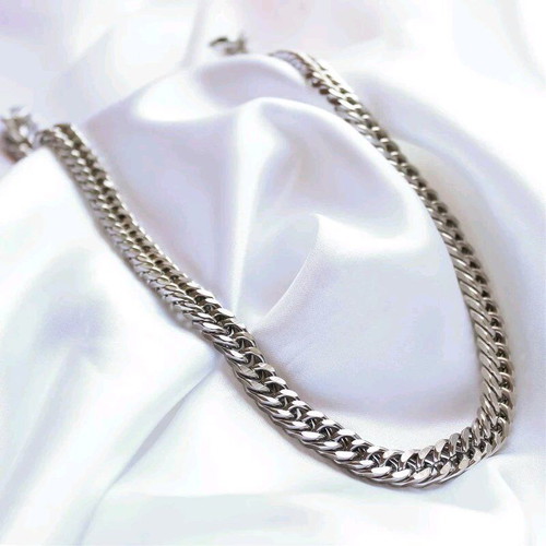 Stainless Steel Curb Chain Necklace 50 cm new, silver