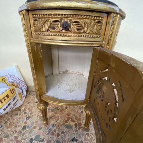 Set of 2 antique wooden nightstands with marble top, used