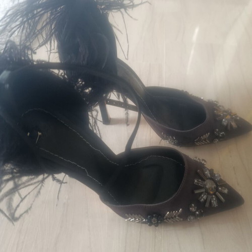 Zara Limited Edition Pumps with Ostrich Feather and Strass, Size 37, Like New