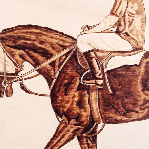 Rider on Horse Pyrography Painting new on poplar wood