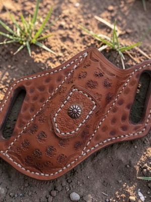 Handmade leather sheath for folding knife, genuine cowhide
