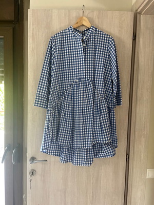 Boéme checked dress new one size white and blue