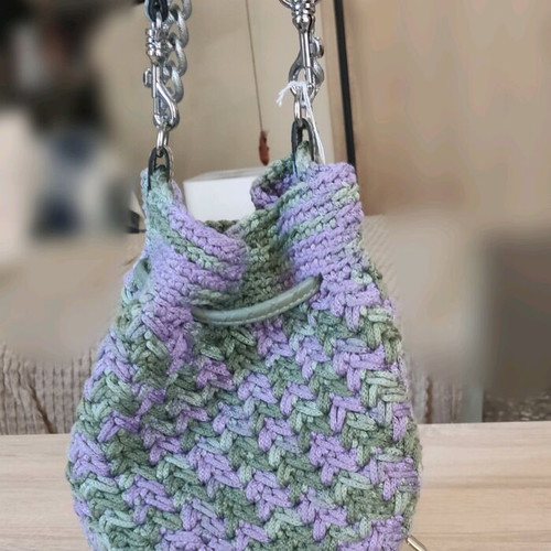 Shoulder bag pouch with leather details and chain, handmade