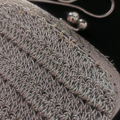 Vintage knitted small evening bag like new, silver