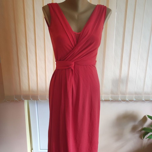 Weekend Max Mara Red Lyocell Midi V-Neck Dress, Size XS