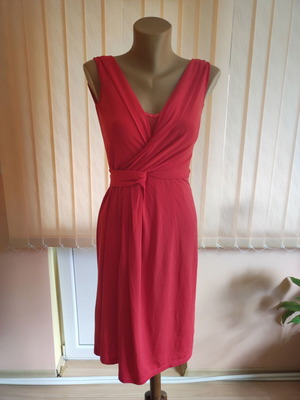Weekend Max Mara Red Lyocell Midi V-Neck Dress, Size XS