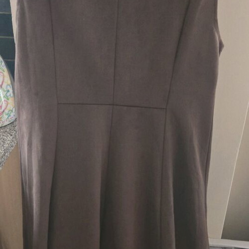 Sleeveless Alcantara Dress with Brooch new brown