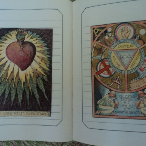 Album with over 50 used religious chromolithograph cards