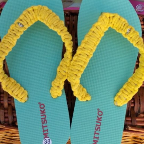 Mitsuko handmade flip flops new, colorful with pearls and shells