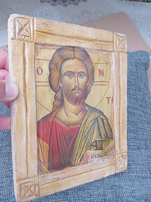 Vintage εικόνισμα σε σκαλιστό χειροποίητο πλαίσιο μεταχειρισμένο
