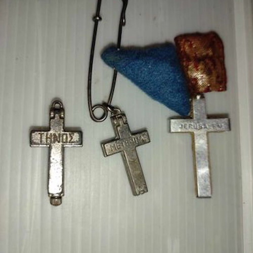 Cross amulets used, set of 3, Meteora, Tinos, Jerusalem