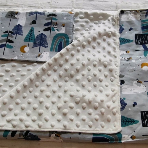 Baby blanket new double-sided from Minky fleece and cotton with pillowcase