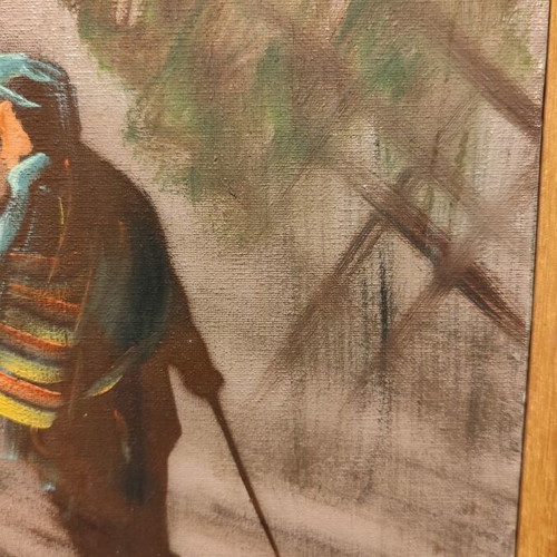 Oil painting on canvas used with traditional Greek scene