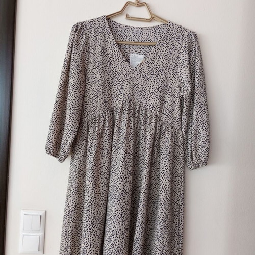 Pepco Mini Babydoll Dress XS, beige with black dots