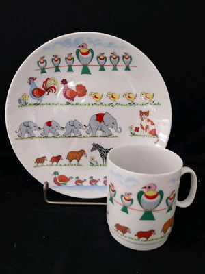 AK Kaiser VTG Germany kids dining set 2 pcs Animal Family new