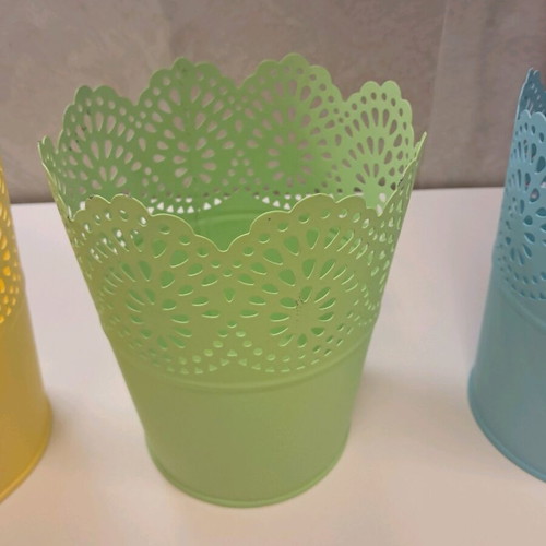 Metal plant pots set of 3, new, blue green yellow