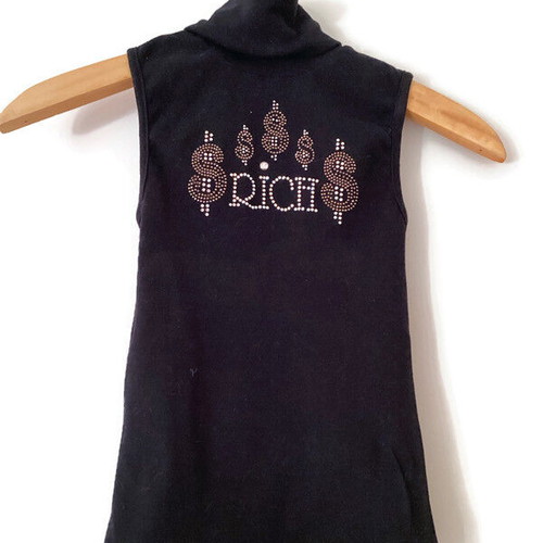 Black sleeveless turtleneck with RICH rhinestones Y2K, like new