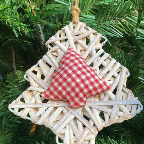 Wooden tree ornament new with white fabric tree
