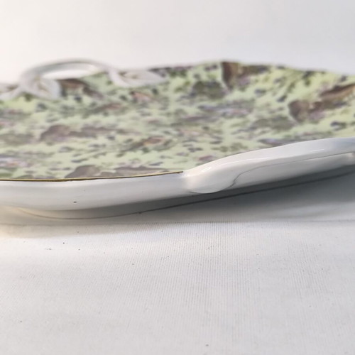Porcelain serving platter decorated with birds and flowers like new