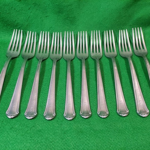 Nissiotis Rostfrei forks used, set of 10, collectible Xenia 1968