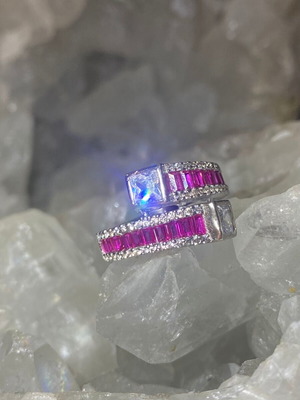 Silver Ring with Natural Ruby and Topaz new
