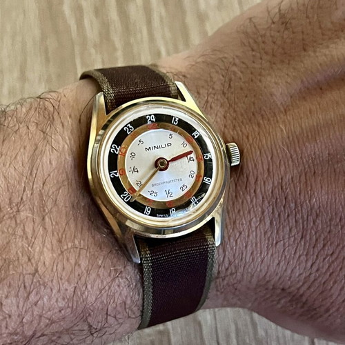 Minilip Swiss mechanical vintage watch used, colorful dial