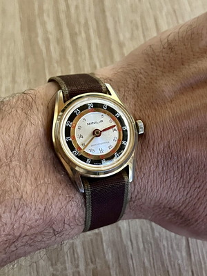 Minilip Swiss mechanical vintage watch used, colorful dial