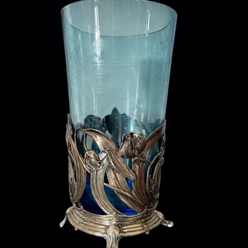 Set of 6 vintage antique Art Nouveau glasses used with silver-plated base