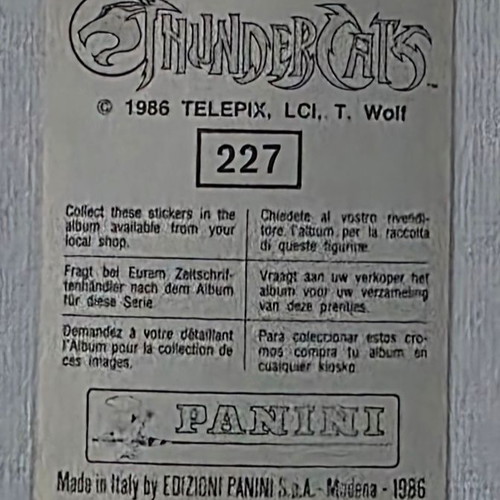 1986 Panini Thundercats Sticker #227